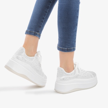 SNEAKERS DAMA din PIELE ECOLOGICA Intoarsa CU STRAS CRL0863 ALB - Img 3