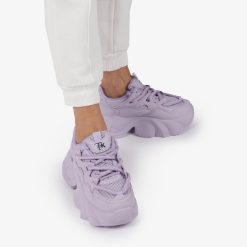 SNEAKERS din PIELE ECOLOGICA SI TEXTIL CU SIRETURI DUBLE SI TALPA INALTA CRL1287 MOV - Img 4