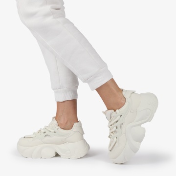 SNEAKERS din PIELE ECOLOGICA SI TEXTIL CU SIRETURI DUBLE SI TALPA INALTA CRL1287 ALB - Img 2