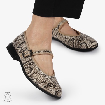 BALERINI dama din Piele Naturala CU CATARAMA CRL1367 BEJ CROCO - Img 3