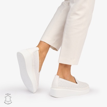 Balerini dama din Piele Naturala cu fundita CRL1074 CULOARE: Alb - Img 4