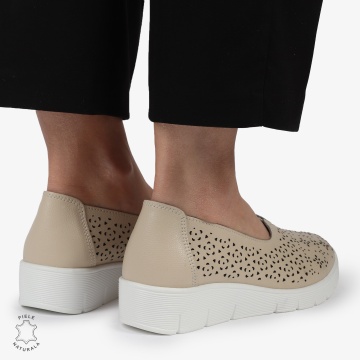 Balerini dama din Piele Naturala CU MICI PERFORATI CRL1416 BEJ - Img 4