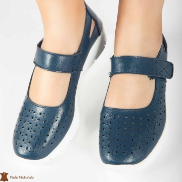 Balerini dama din Piele Naturala cu Platforma CRL0179 BLEUMARIN