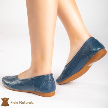 Balerini dama din Piele Naturala cu talpa flexibila CRL0178 BLEUMARIN - Img 2