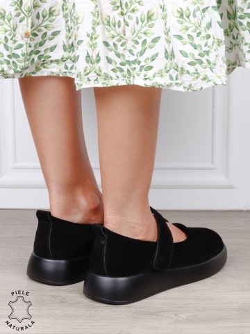 Balerini damă din piele naturală Intoarsa cu baretă reglabilă CRL1806 NEGRU - Img 3