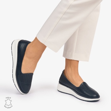 Balerini dama din Piele Naturala Perforata CRL1075 CULOARE: Bleumarin - Img 3