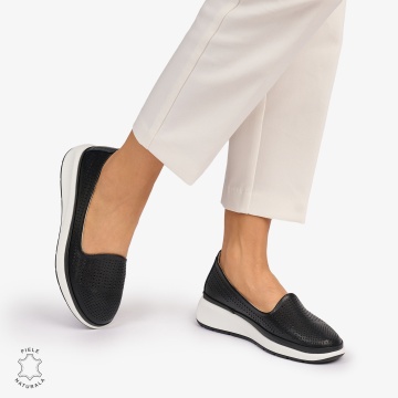 Balerini dama din Piele Naturala Perforata CRL1075 CULOARE: NEGRU - Img 4