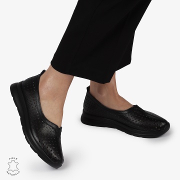 Balerini dama din Piele Naturala PERFORATA CU FUNDITA CRL1417 NEGRU - Img 3