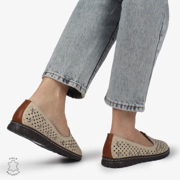 BALERINI dama din Piele naturala PERFORATA SLIP-ON CRL1359 BEJ - Img 3