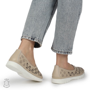 BALERINI dama din Piele naturala PERFORATA SLIP-ON CRL1360 BEJ - Img 4
