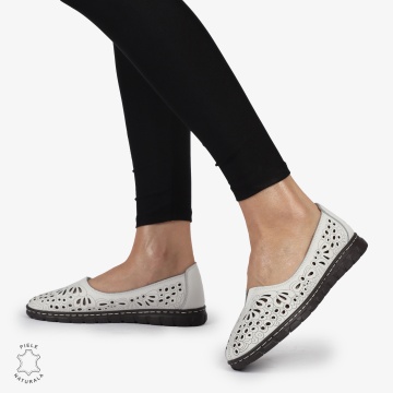 BALERINI dama din Piele naturala PERFORATA SLIP-ON CRL1363 ALB - Img 3