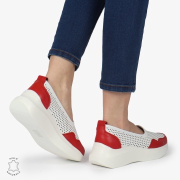Balerini Dama Piele naturală CRL0103 ALB CU ROSU - Img 4
