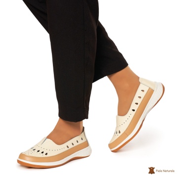 Balerini Dama Piele Naturala Slip-on CRL0074 BEJ - Img 3
