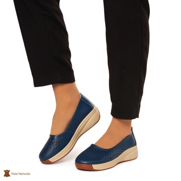 Balerini Dama Piele Naturala Slip-on CRL0076 BLEUMARIN