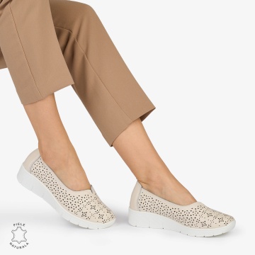 BALERINI din PIELE NATURALA PERFORATA CRL1040 CULOARE: BEJ - Img 3