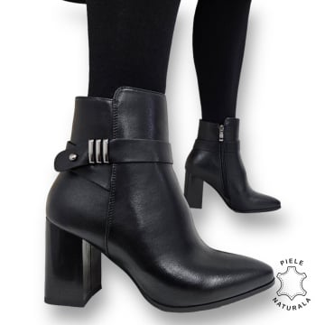 Botine DAMA din PIELE Naturala cu FERMOAR si Catarama CRL0927 CULOARE: Negru - Img 3