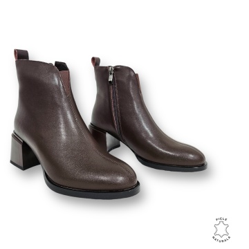 Botine DAMA din PIELE NATURALA CU TOC GROS Cafeniu CRL0903 - Img 2