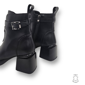 Botine DAMA din PIELE NATURALA CU TOC GROS CRL0904 CULOARE: NEGRU - Img 4