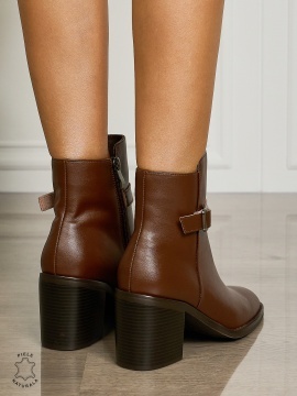 Botine DAMA din PIELE NATURALA CU TOC GROS CRL1494 cafeniu - Img 3
