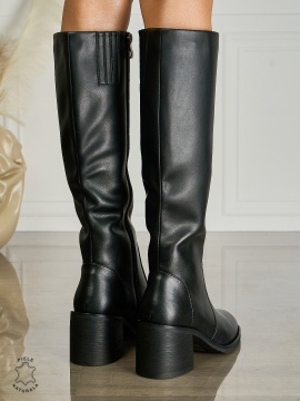 Botine DAMA din PIELE NATURALA CU TOC GROS CRL1500 Negru - Img 3