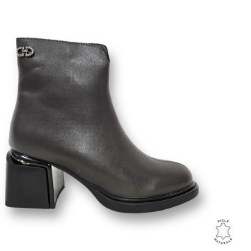Botine DAMA din PIELE NATURALA CU TOC GROS Gri CRL0905
