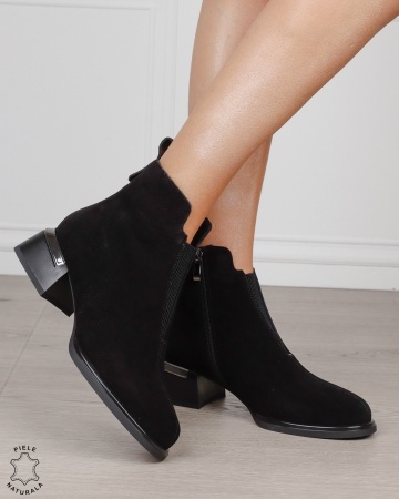 Botine damă din piele naturală Intoarsa cu elastic frontal CRL1882 NEGRU