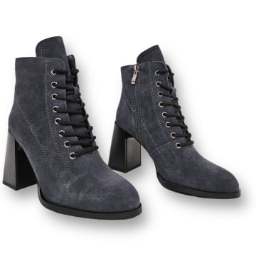 BOTINE DAMA din PIELE NATURALA INTOARSA CU TOC GROS CRL0899 CULOARE:GRI INCHIS - Img 3