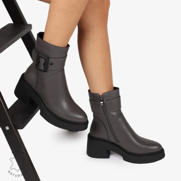 Botine Dama Piele Naturala cu Catarama, Design Modern și Confortabil CRL1242 Gri - Img 3