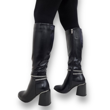 CIZME DAMA din PIELE ECOLOGICA cu FERMOAR CRL0921 CULOARE: Negru - Img 2