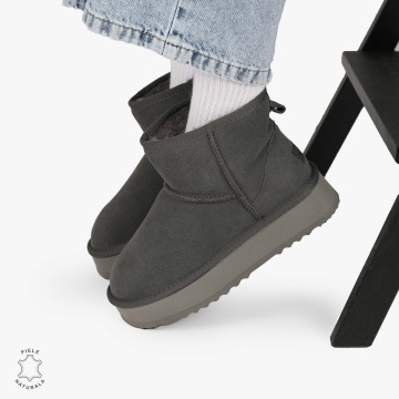 CIZME TIP UG DAMA din PIELE NATURALA INTOARSA CRL0893 CULOARE: GRI INCHIS - Img 2