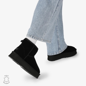 CIZME TIP UG DAMA din PIELE NATURALA INTOARSA CRL0893 CULOARE:NEGRU - Img 5