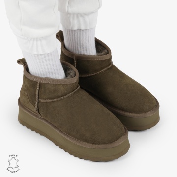 CIZME TIP UG DAMA SCURTE din PIELE NATURALA INTOARSA CRL1267 CULOARE: VERDE INCHIS - Img 5