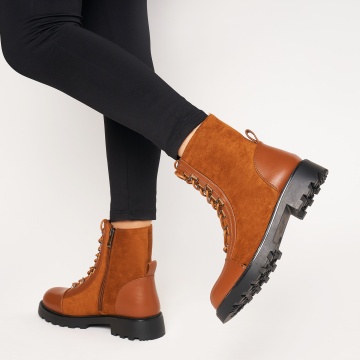 Ghete dama din Piele Ecologica + Piele Ecologica Intoarsa CRL0603 Maro Deschis - Img 2