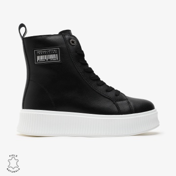 Ghete dama din Piele Naturala CRL0649 NEGRU CU ALB