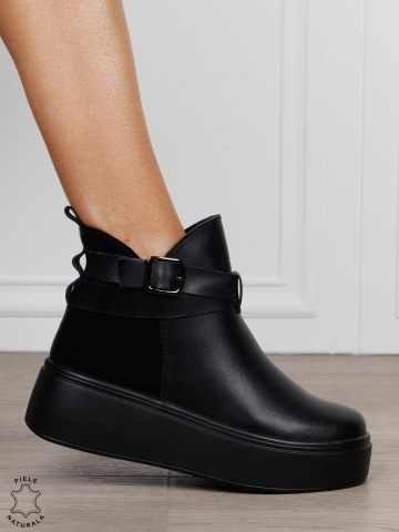 GHETE DAMA din PIELE Naturala cu catarama decorativa CRL1536 NEGRU
