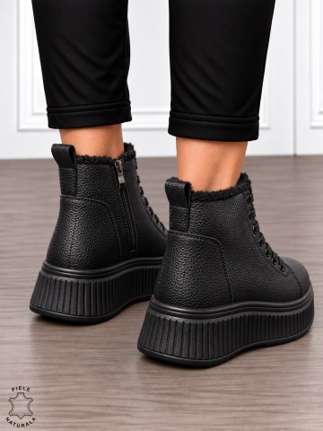Ghete damă din piele naturală cu finisaj clasic CRL1904 NEGRU - Img 3