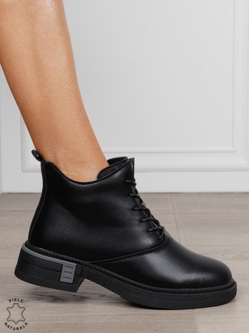 Ghete damă din piele naturală cu închidere dublă CRL1845 NEGRU - Img 2