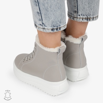 Ghete Dama IMBLANITE DIN Piele Naturala CRL1298 GRI - Img 3