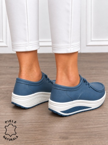 Mocasini dama din Piele Naturala CRL1219 ALBASTRU - Img 3