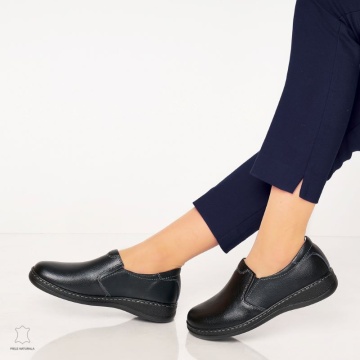 Mocasini dama din piele naturala cu talpa plata CRL0014 NEGRU - Img 4