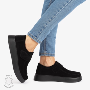 MOCASINI dama din Piele Naturala INTOARSA CU INCHIDERE VELCRO CRL1227 NEGRU - Img 2