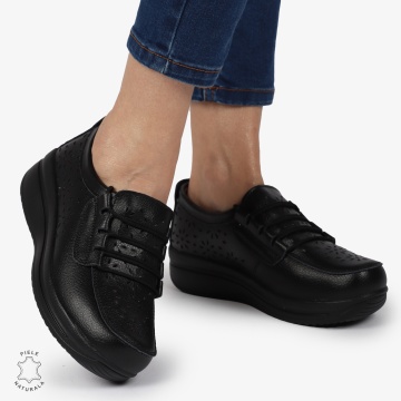 Mocasini dama din Piele Naturala Perforati CRL1364 NEGRU - Img 4