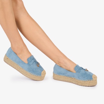 MOCASINI dama Piele ECOLOGICA INTOARSA CU DETALIU AURIU CRL1026 CU ELASTIC Culoare: ALBASTRU - Img 2
