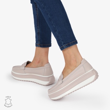 MOCASINI DAMA PIELE NATURALA cu talpa inalta si cusatura laterala CRL1276 MOV - Img 3