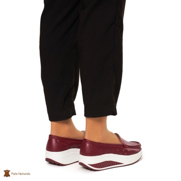Mocasini Dama Piele Naturala perforati cu talpa groasa CRL0079 BORDO - Img 4