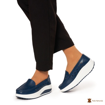 Mocasini Dama Piele Naturala perforati cu talpa groasa CRL0079 NAVY - Img 3