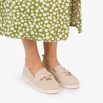 MOCASINI dama TEXTIL CU DETALIU AURIU CRL1027 Culoare: BEJ - Img 2