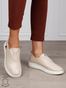 Pantofi Casual dama din Piele naturala CONFORTABILI SLIP-ON CRL1336 BEJ - Img 2