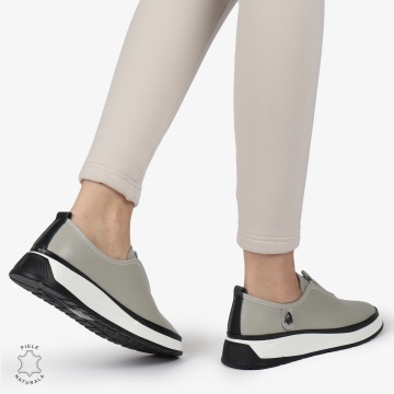 Pantofi Casual dama din Piele naturala CONFORTABILI SLIP-ON CRL1336 GRI - Img 3