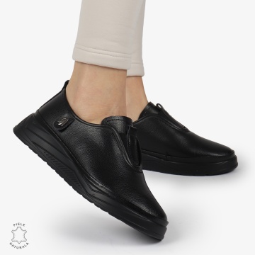 Pantofi Casual dama din Piele naturala CONFORTABILI SLIP-ON CRL1336 NEGRU - Img 2